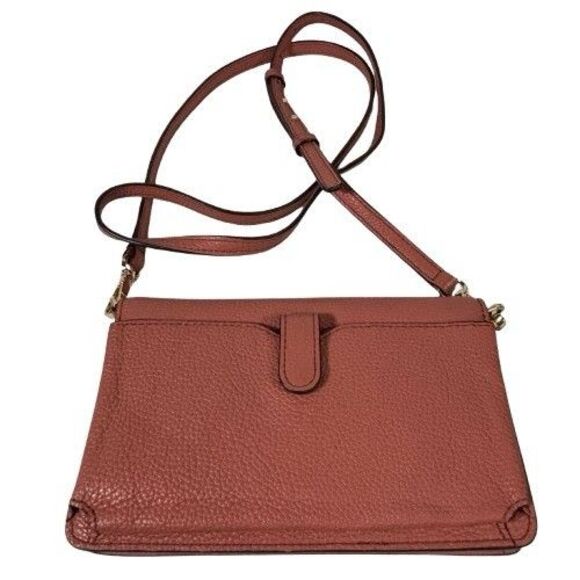 Michael Kors Mott Phone Wallet Crossbody Bag Sunset Peach Pink Pebble Leather - Picture 6 of 16